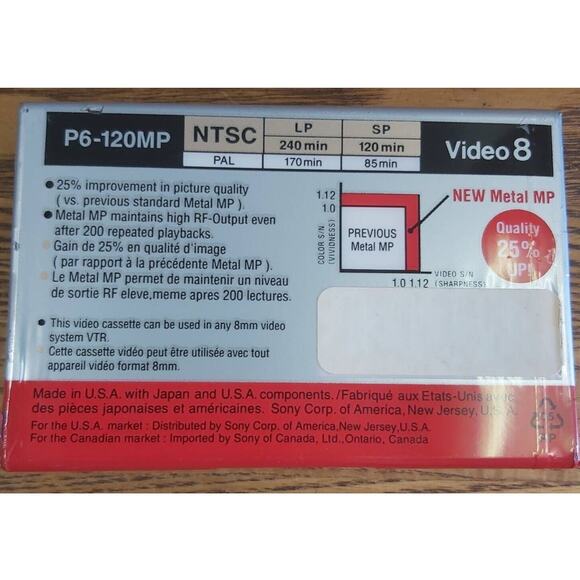 Sony 8mm Blank Video Cassette Tape P6-120MP 120 Minute Recording Time - Sealed - Picture 2 of 4